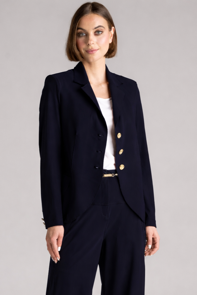 PAULA RYAN Long-line Boyfriend Jacket - Microjersey Navy - Paula Ryan