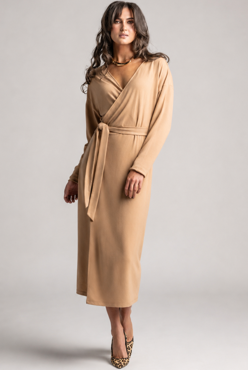 PAULA RYAN Wrap Dress - Camel Merino - Paula Ryan