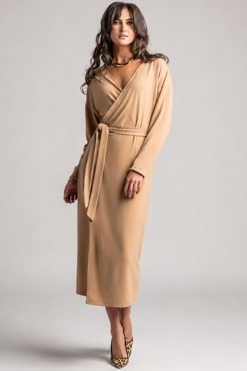 PAULA RYAN Wrap Dress - Camel Merino - Paula Ryan
