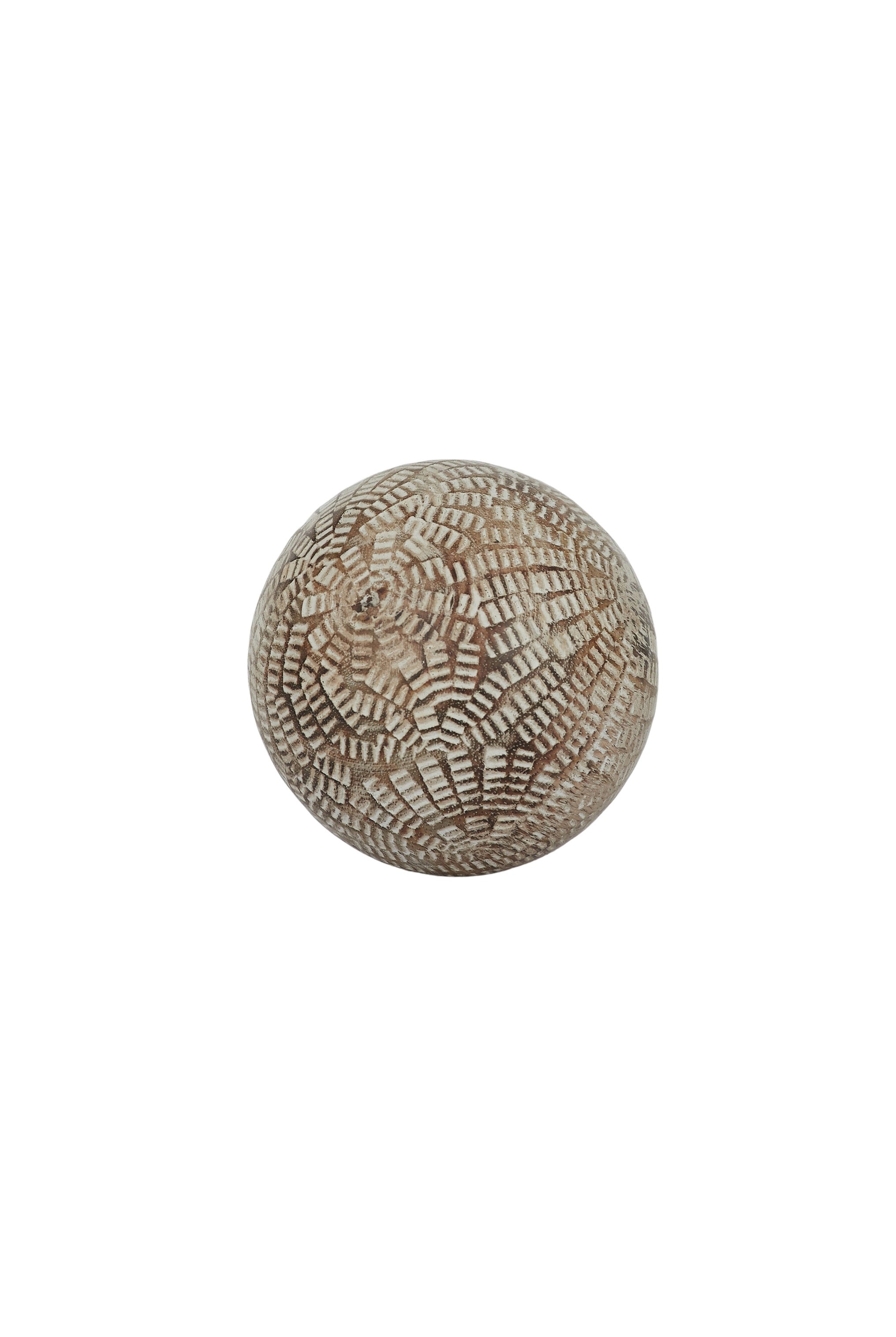 Mandalay Carved Wooden Ball 10cm Natural/White - Magpie Style