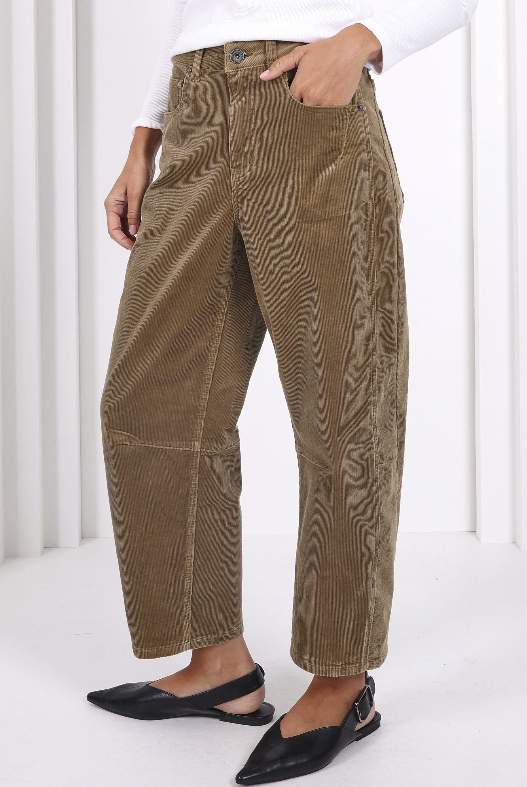 Toni Barrel Cord Jeans - Sage - Magpie Style