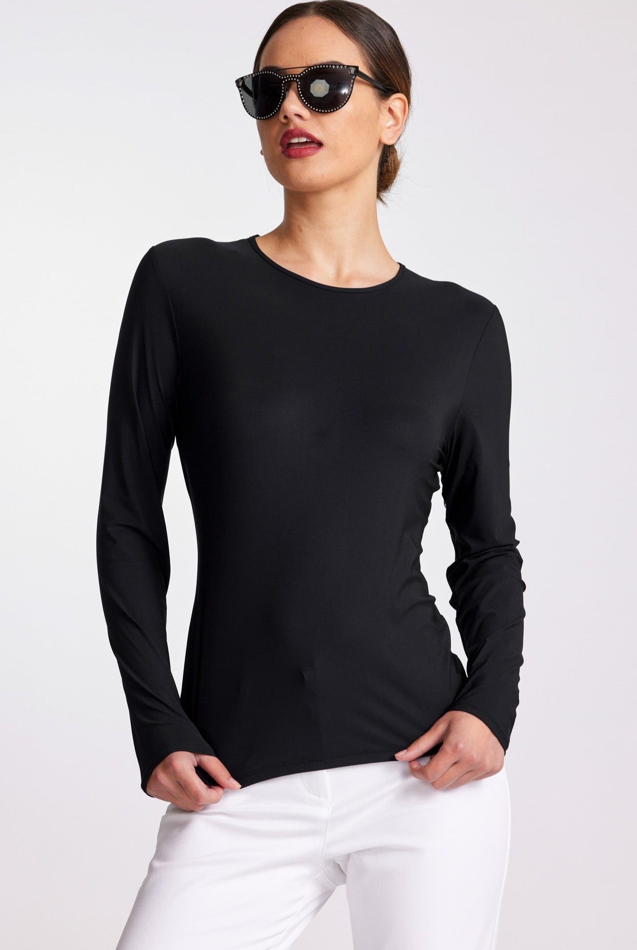 PAULA RYAN RELAXED Crew Neck Long Sleeve Body Tee - Black - Paula Ryan