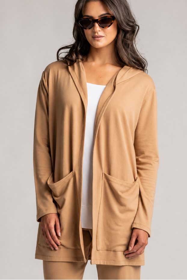 PAULA RYAN Hooded Cardigan with Pockets - Merino Camel - Magpie Style