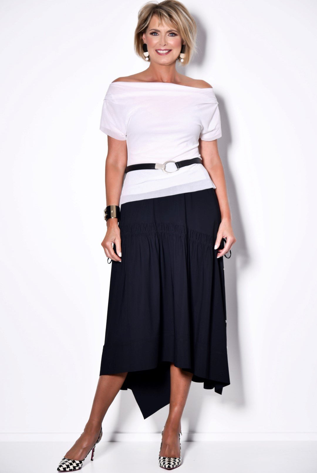 PAULA RYAN Deep Basque Drawcord Skirt - Microjersey - Paula Ryan