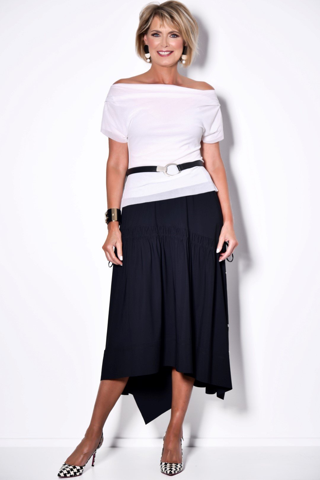 PAULA RYAN Deep Basque Drawcord Skirt - Microjersey - Paula Ryan