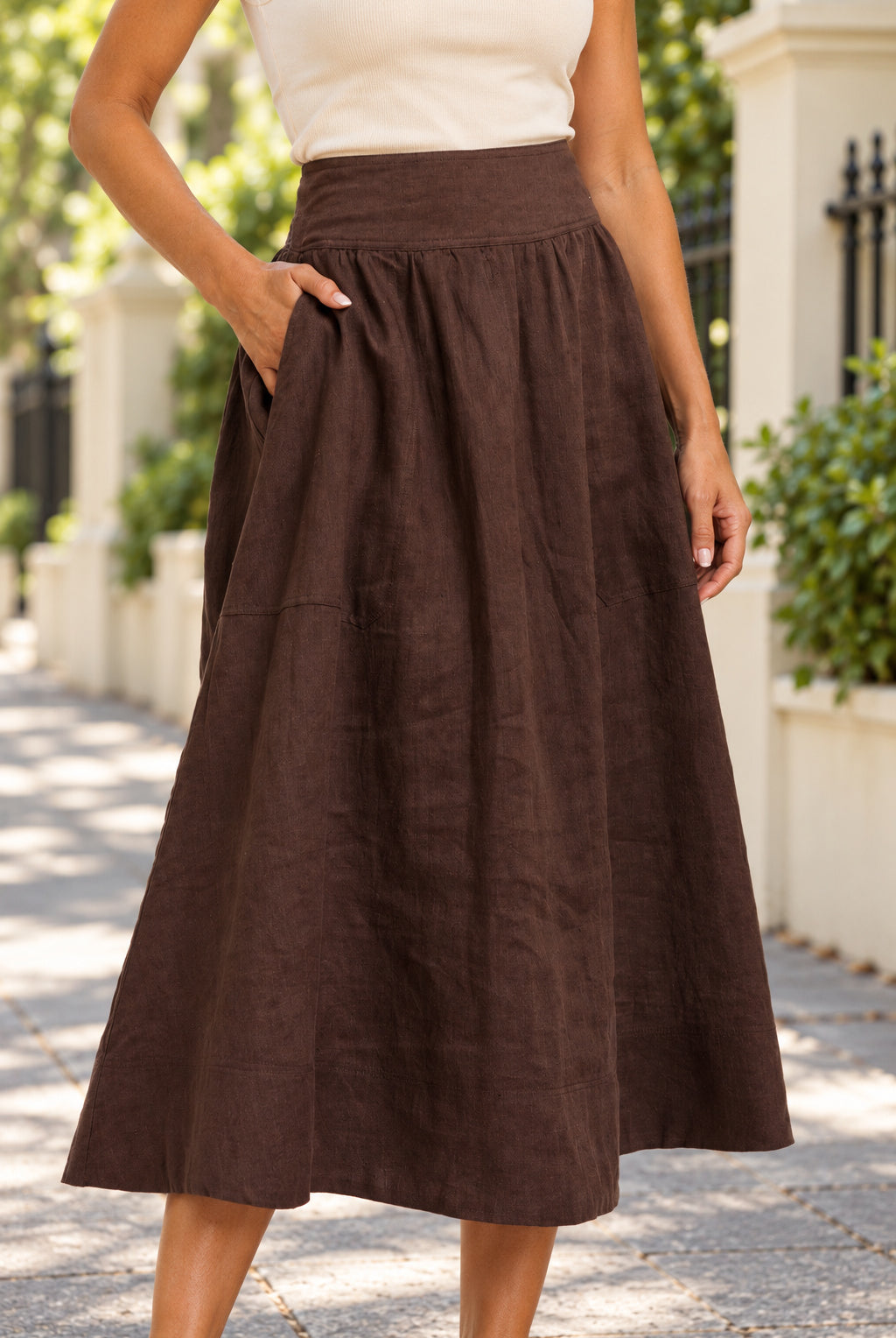365 DAYS Marion Linen Skirt - Chocolate - Magpie Style