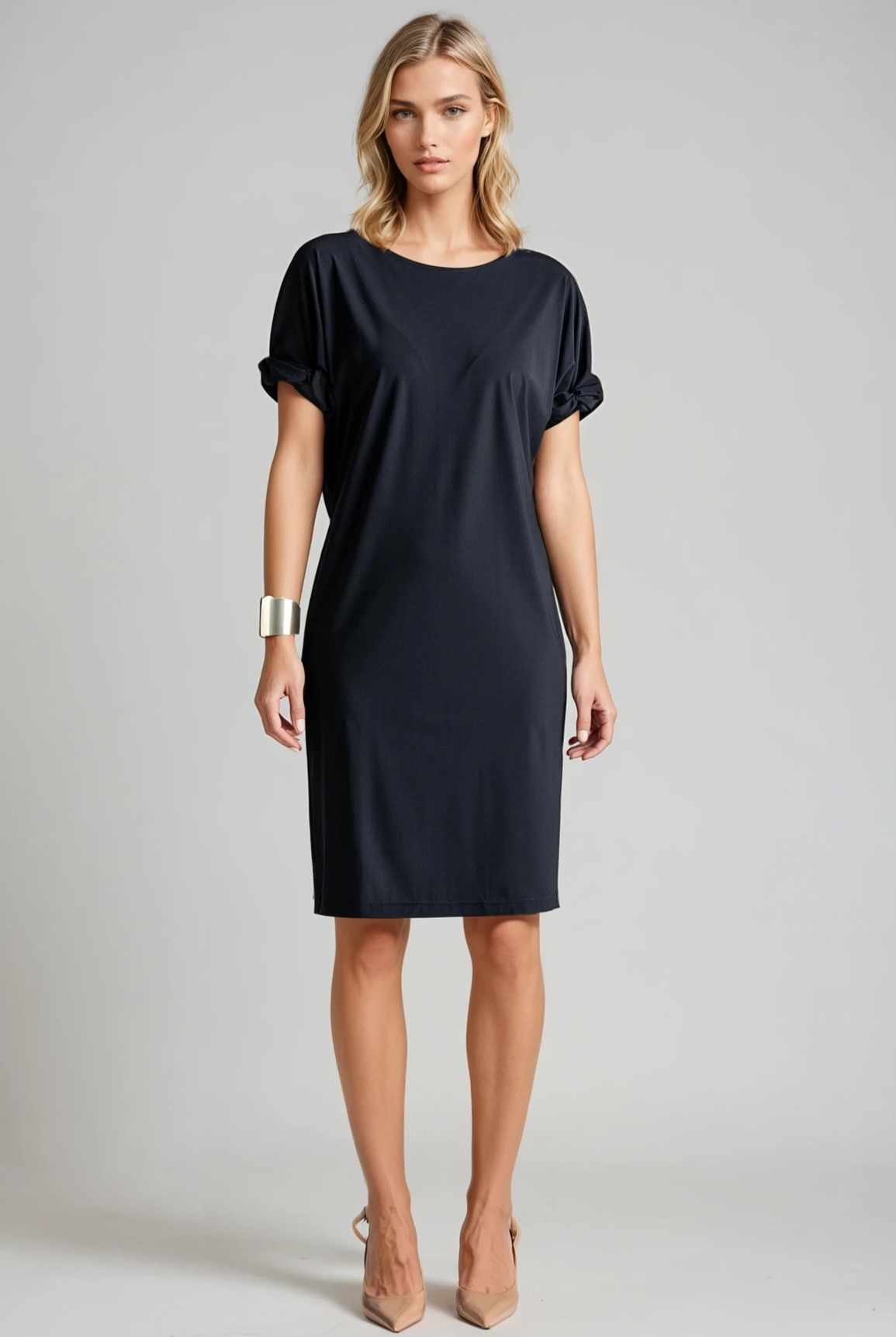 PAULA RYAN Ruched Sleeve Dress - Black Microjersey - Paula Ryan