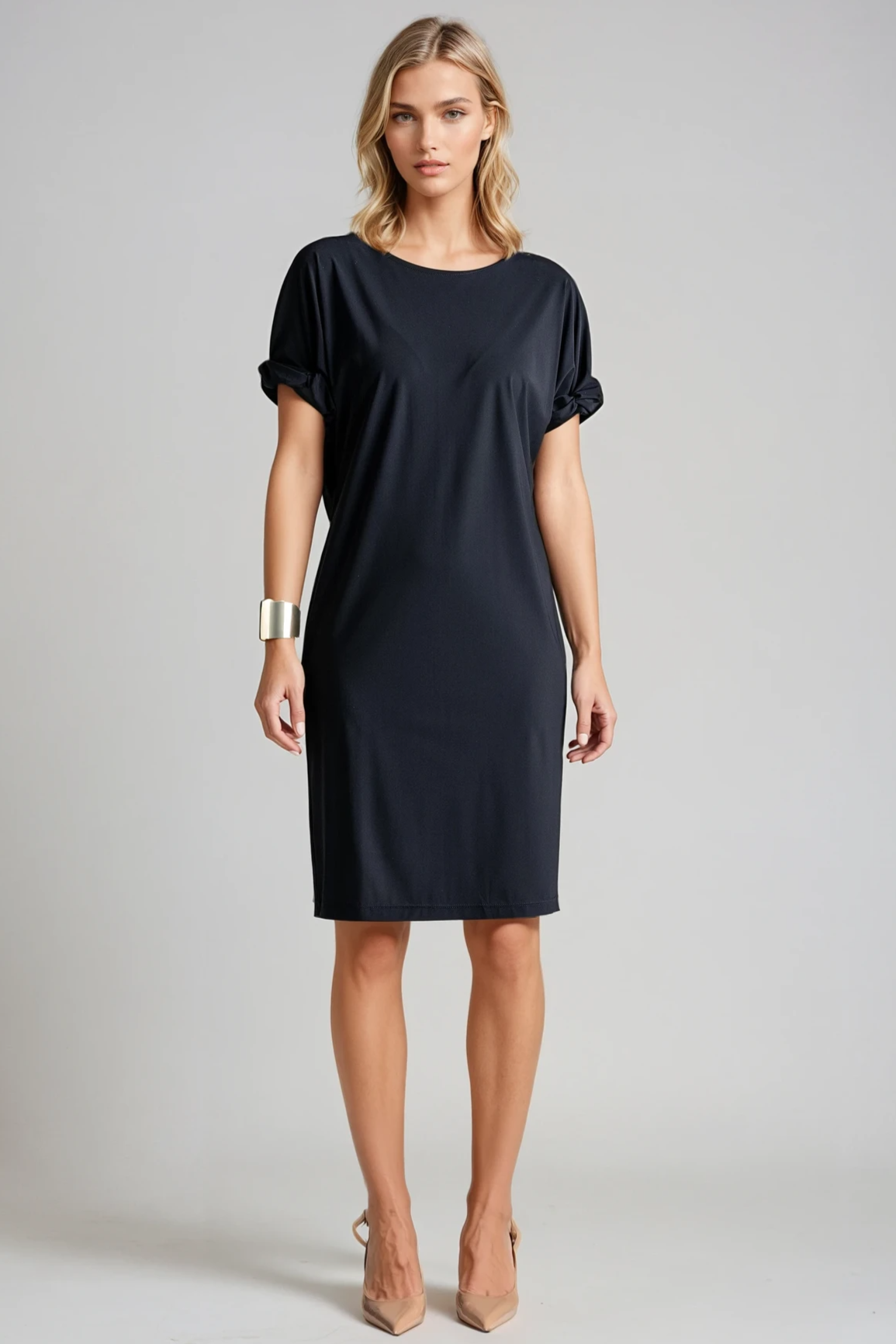 PAULA RYAN Ruched Sleeve Dress - Black Microjersey - Paula Ryan