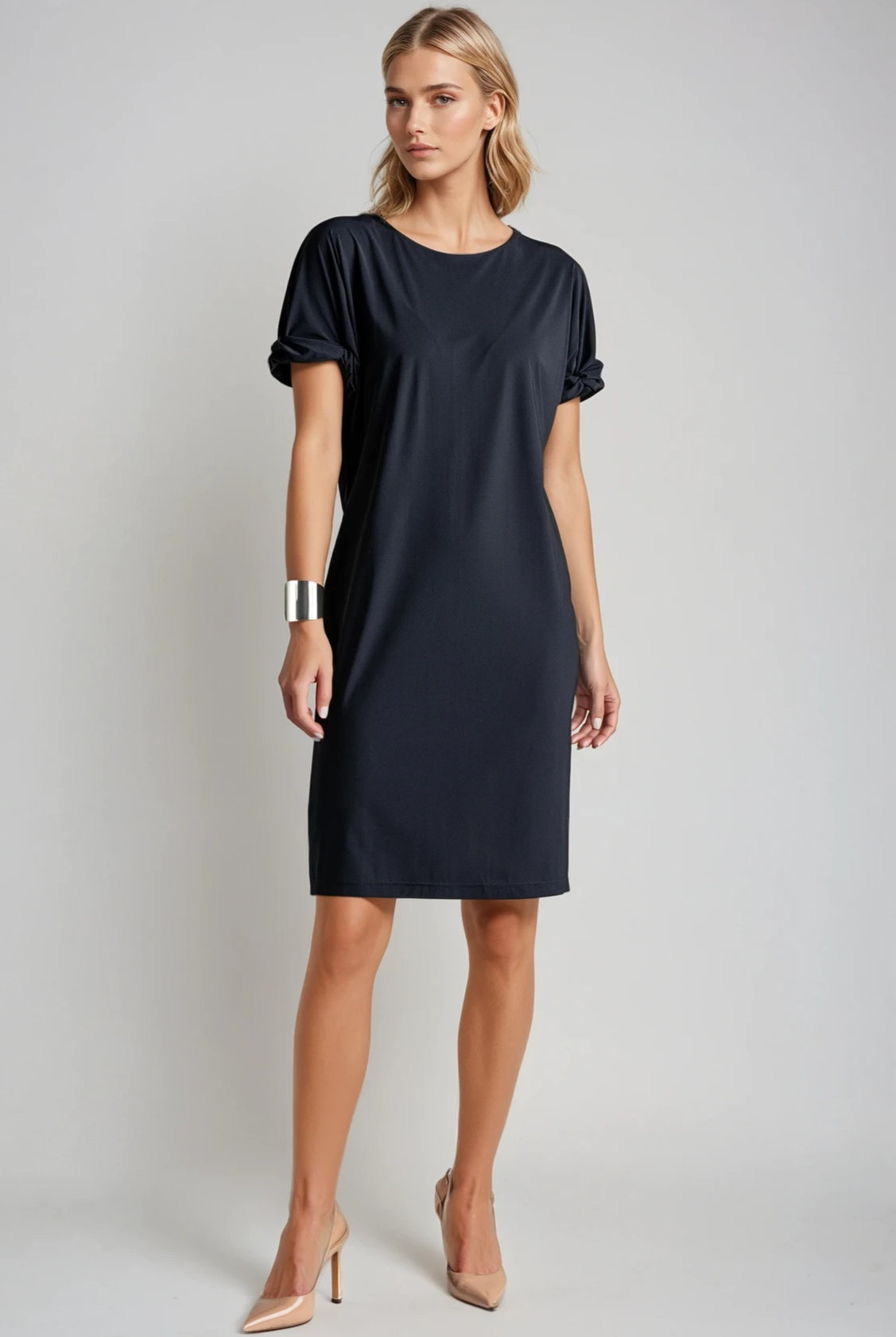 PAULA RYAN Ruched Sleeve Dress - Black Microjersey - Paula Ryan