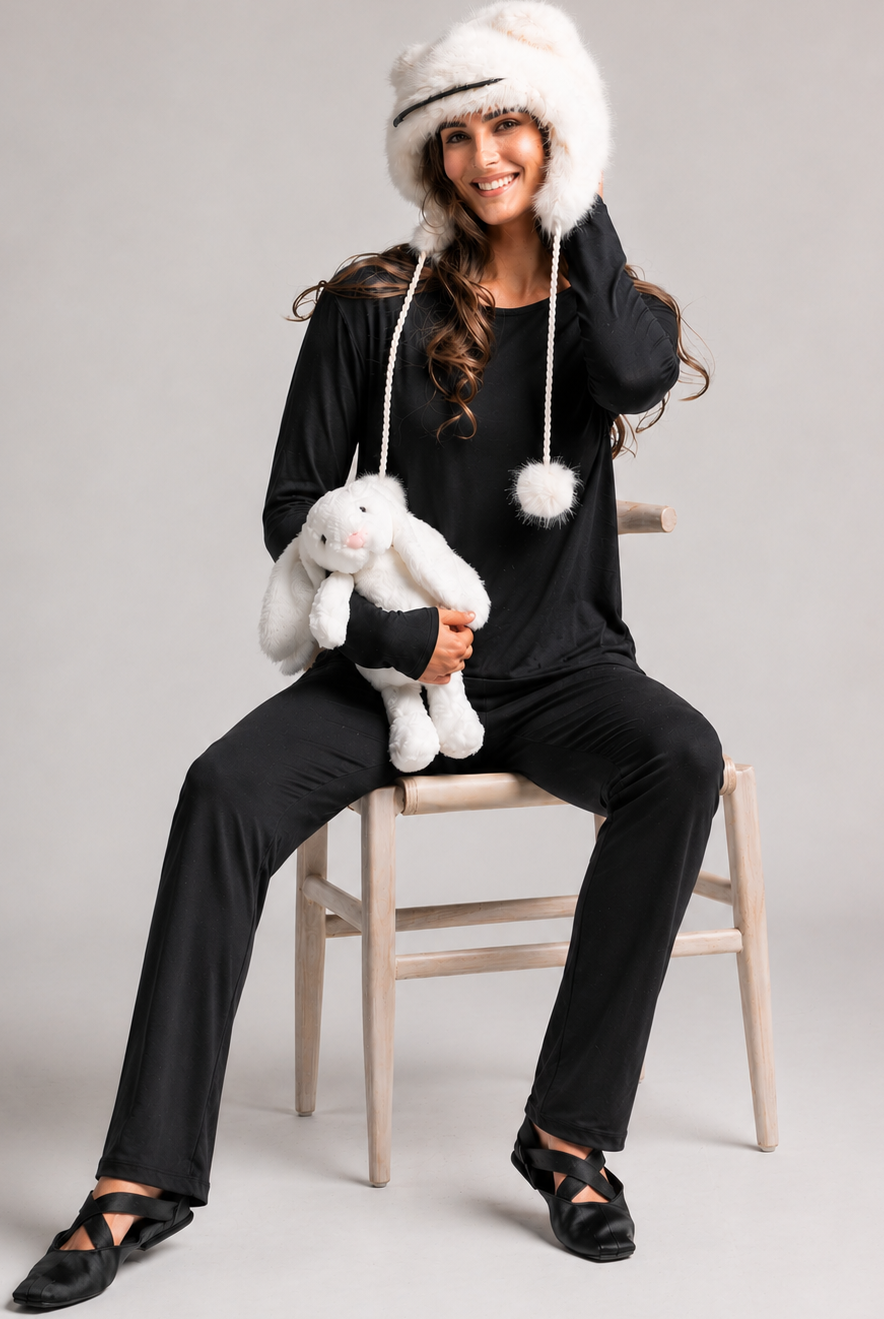 PAULA RYAN Narrow Leg Sleep Pants - Cashmere Modal Black - Paula Ryan