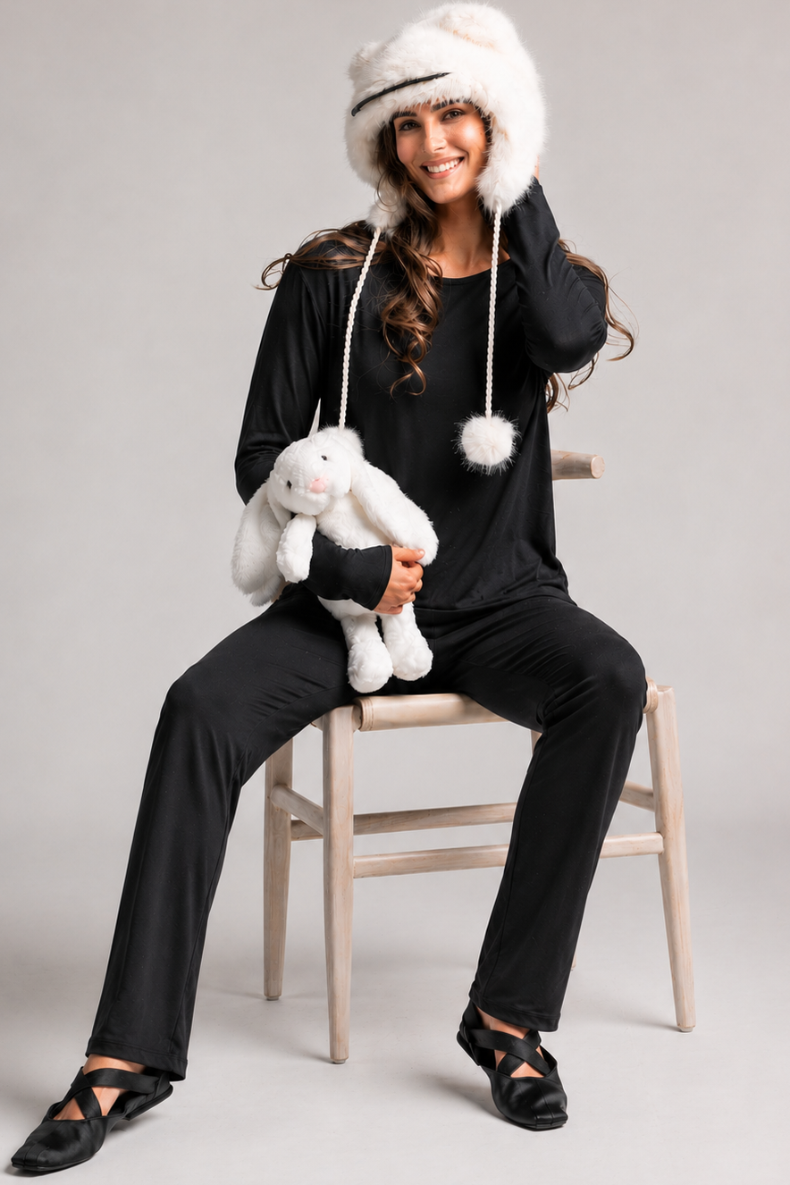 PAULA RYAN Narrow Leg Sleep Pants - Cashmere Modal Black - Paula Ryan