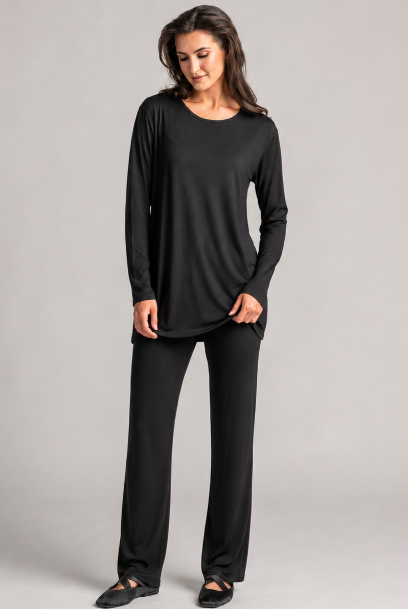 PAULA RYAN Round Neck Sleep Top - Cashmere Modal Black - Paula Ryan