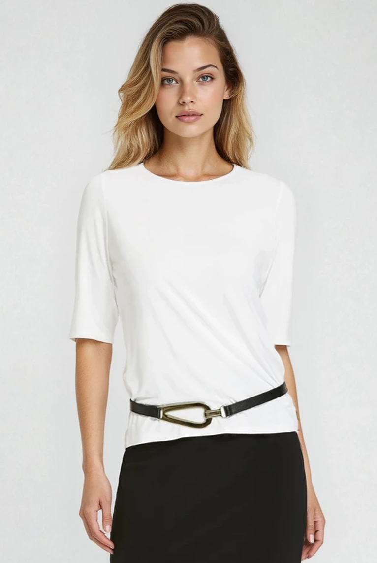 PAULA RYAN Easy Fit Half Sleeve Crew Neck Top Ecovero White - Paula Ryan
