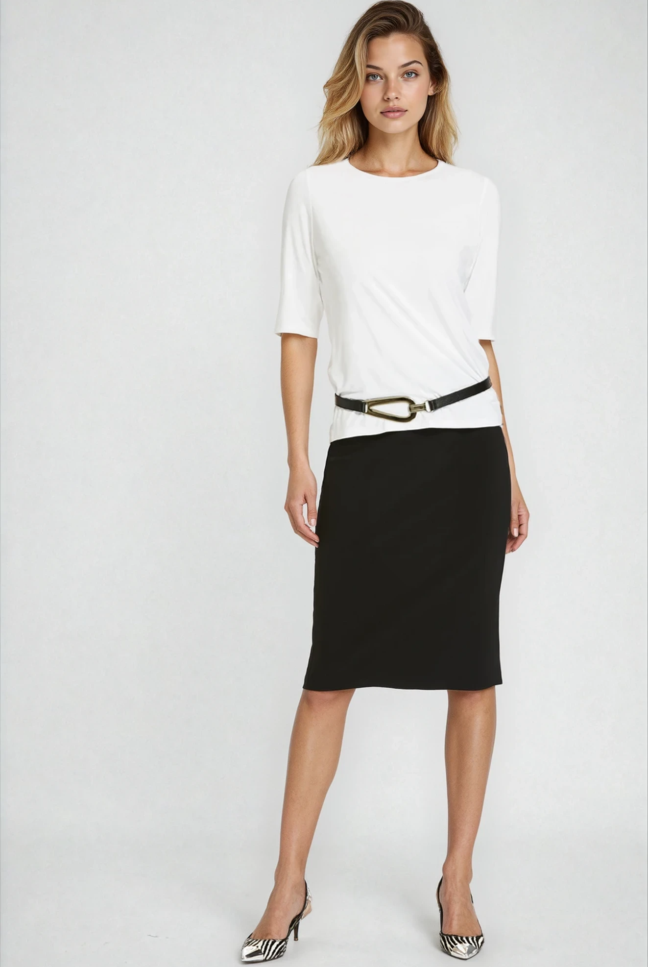 PAULA RYAN Easy Fit Half Sleeve Crew Neck Top Ecovero White - Paula Ryan