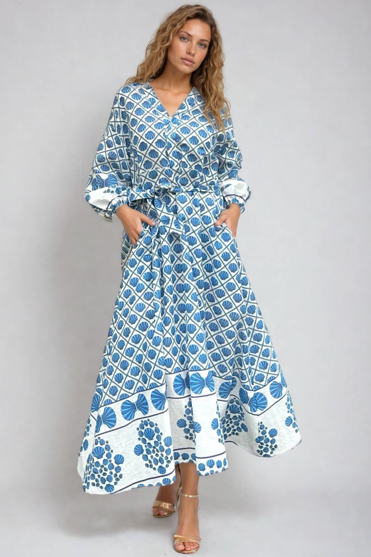 LEONI Capri Dress - Blue Print - Magpie Style