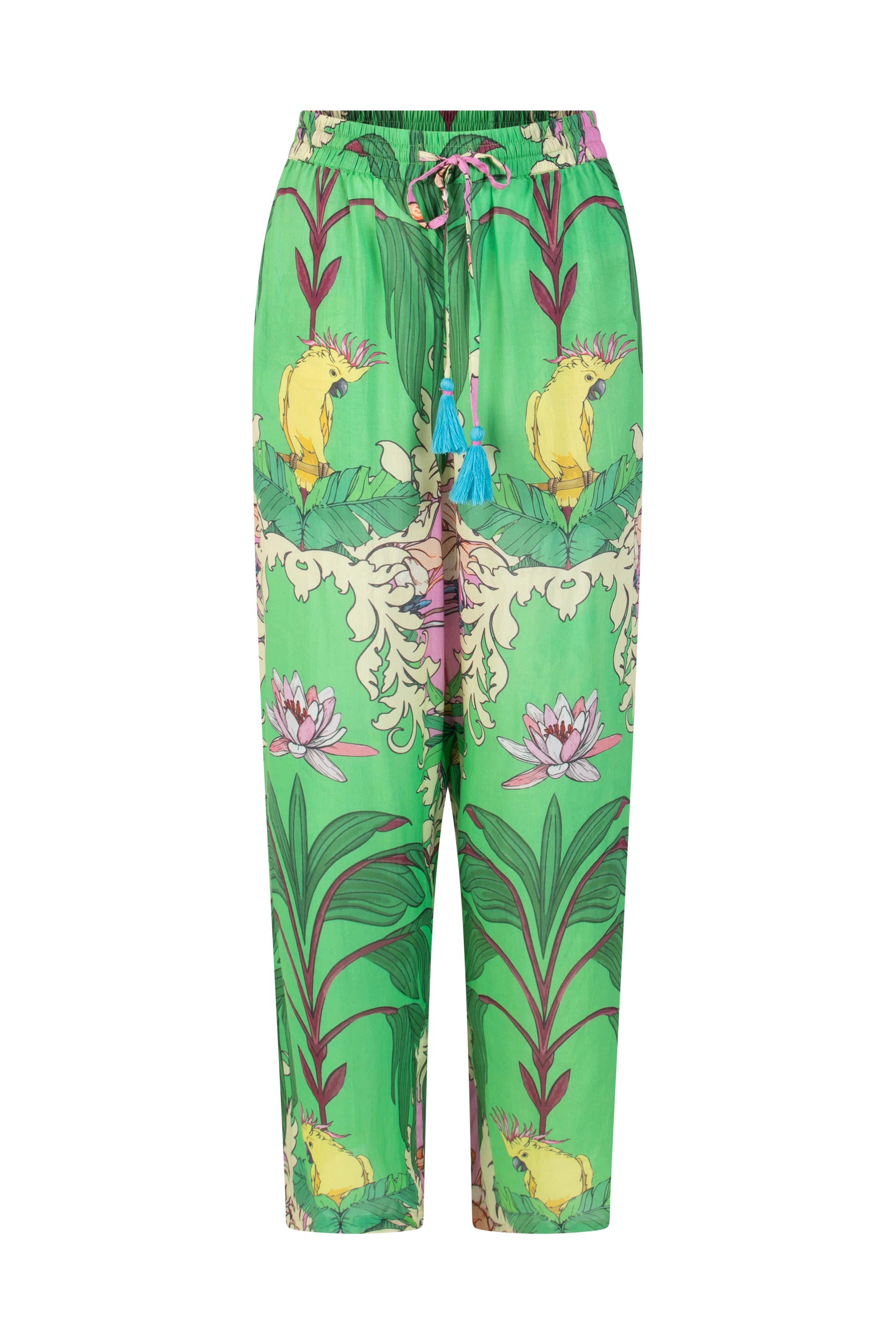 PLACE DU SOLEIL Green Birds Pant - Green Multi - Magpie Style