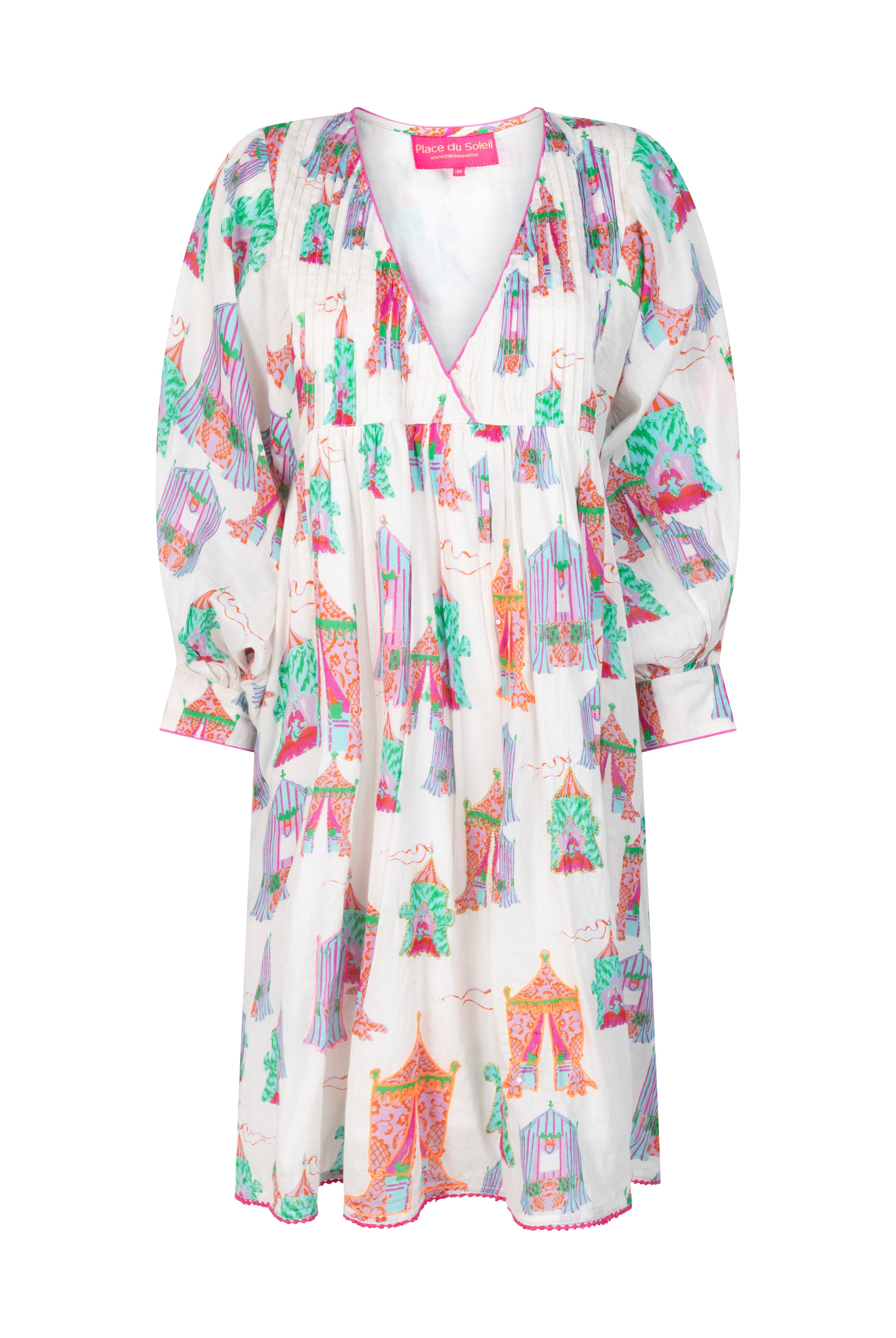 PLACE DU SOLEIL Tea Tents Short Dress - White Multi - Magpie Style