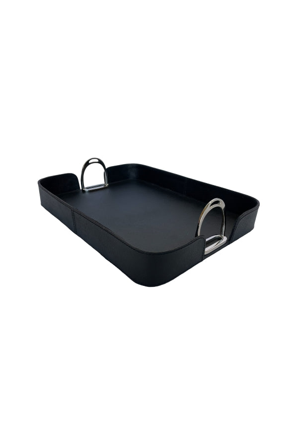 Black Leather Tray with Stirrups - Magpie Style