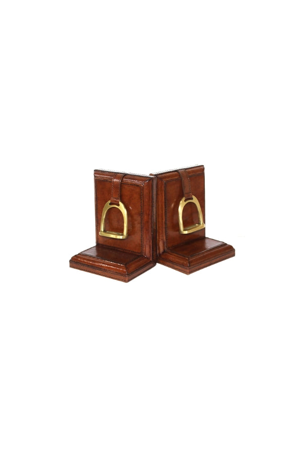 Tan Leather Bookends with Stirrups - Magpie Style