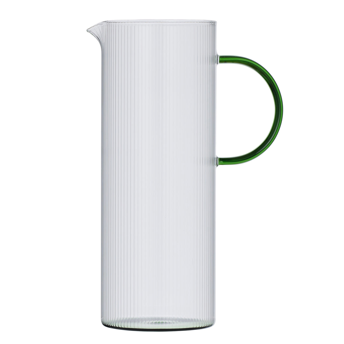 Ribbed Glass Jug with Green Handle