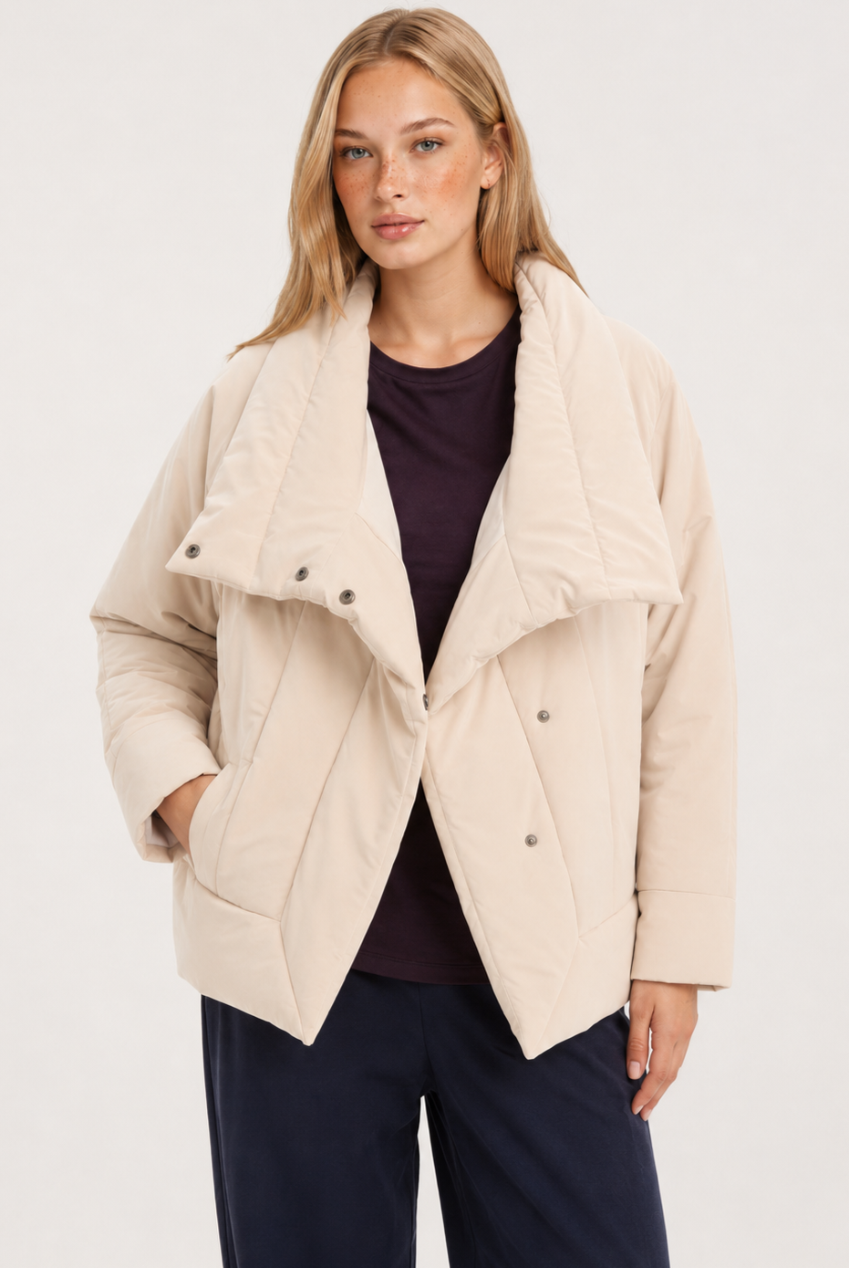TIRELLI Wrap Front Puffer Jacket - Cream - Magpie Style