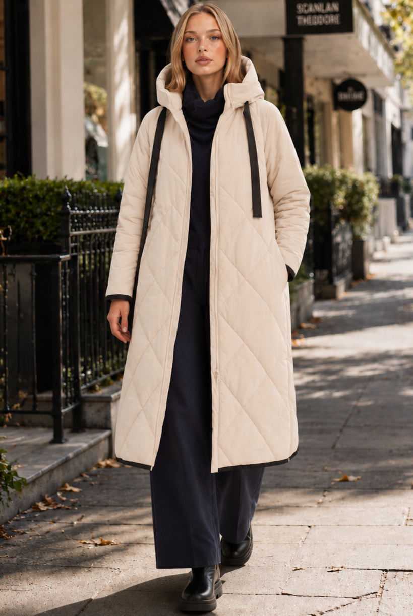 TIRELLI Diamond Quilt Puffer Coat - Cream - Magpie Style