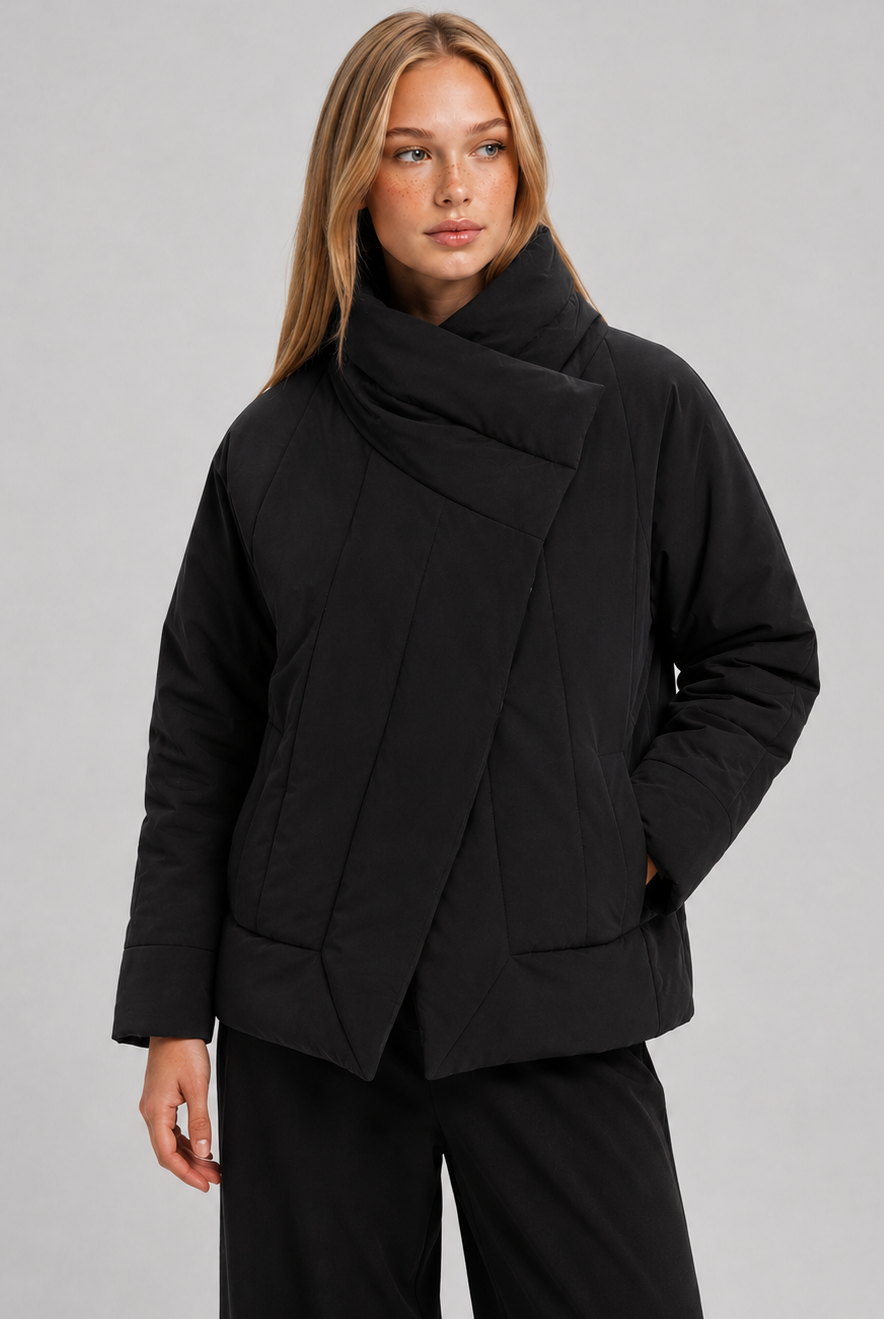TIRELLI Wrap Front Puffer Jacket - Black - Magpie Style