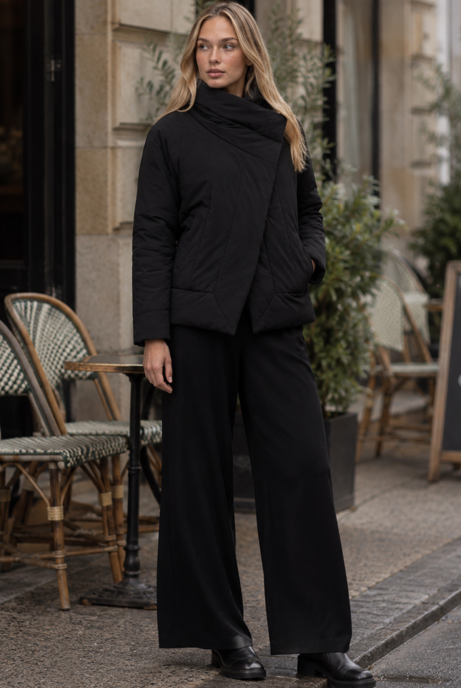 TIRELLI Wrap Front Puffer Jacket - Black - Magpie Style