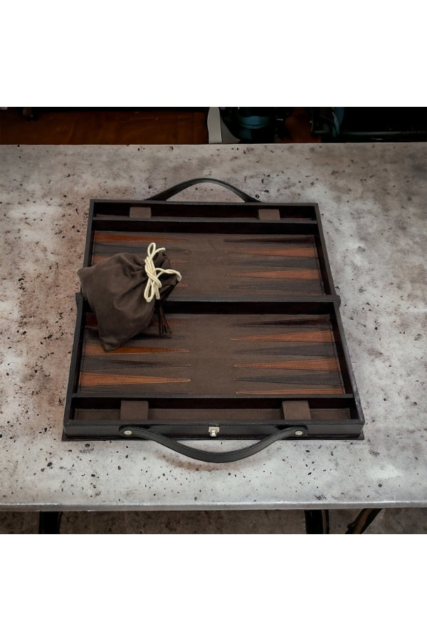 Leather Backgammon Set - Rich Chocolate - Magpie Style