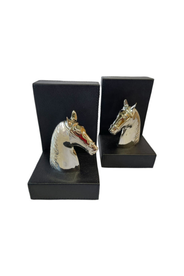 Leather Horse Bookends - Black - Magpie Style