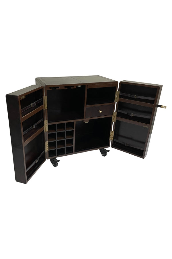 Leather Bar Cabinet - Chocolate Brown - Magpie Style