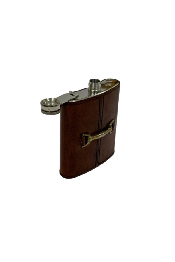 Leather Hip Flask with Horse Bit - Tan - Magpie Style
