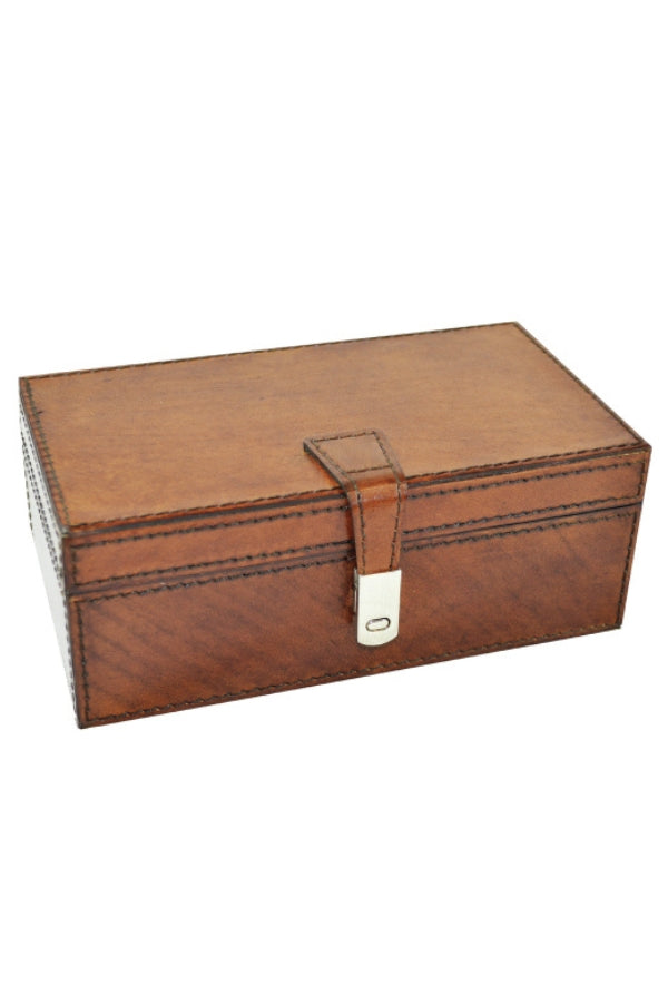 Square Leather Box with Magnetic Catch - Tan - Magpie Style
