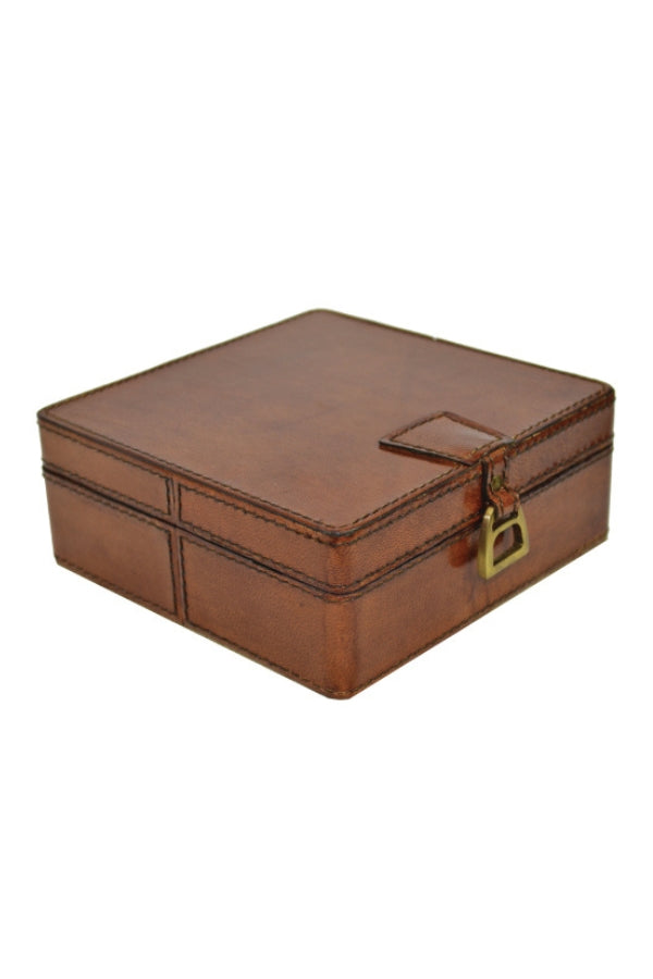 Square Leather Box with Brass Stirrup - Magpie Style