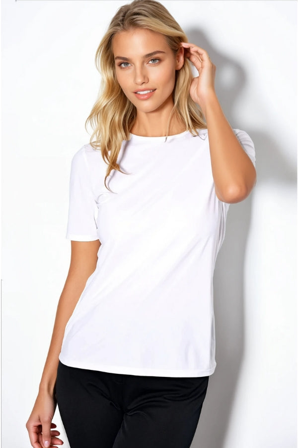 PAULA RYAN Crew Neck Layering Body Tee - Superfine Microjersey White - Paula Ryan