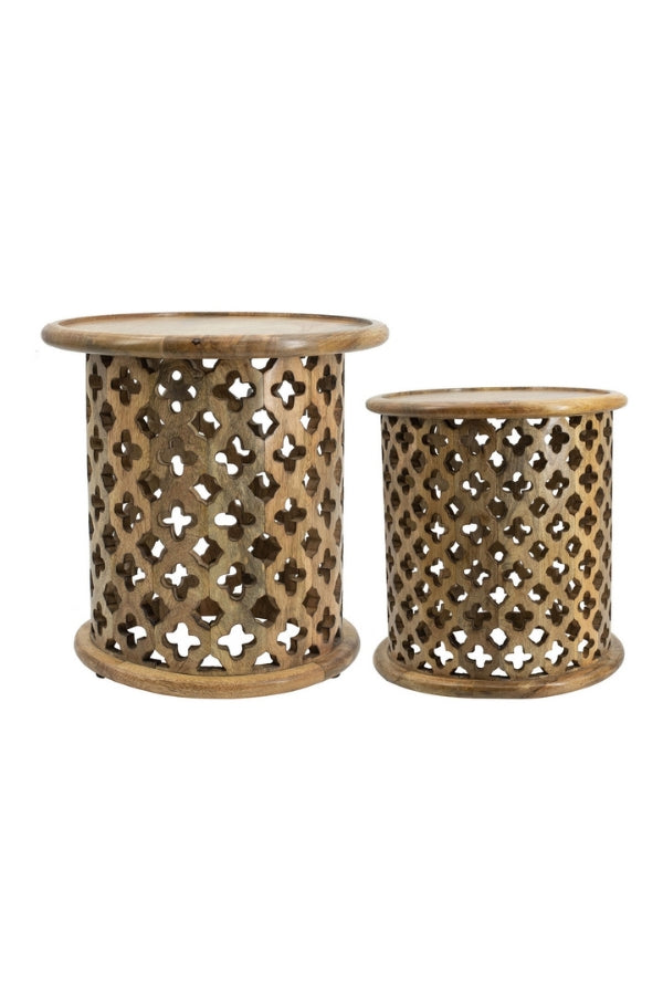 Mango Wood Carved Side Table - Small - Magpie Style