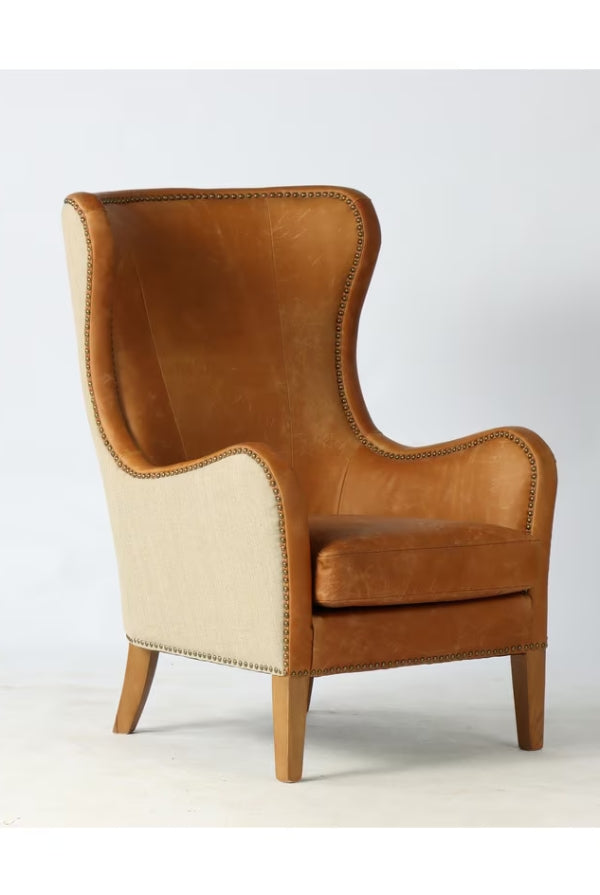 Tan Leather High Back Armchair - Magpie Style