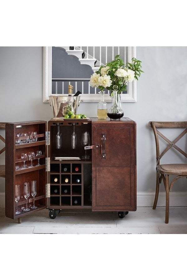 Leather Bar Cabinet - Chocolate Brown - Magpie Style