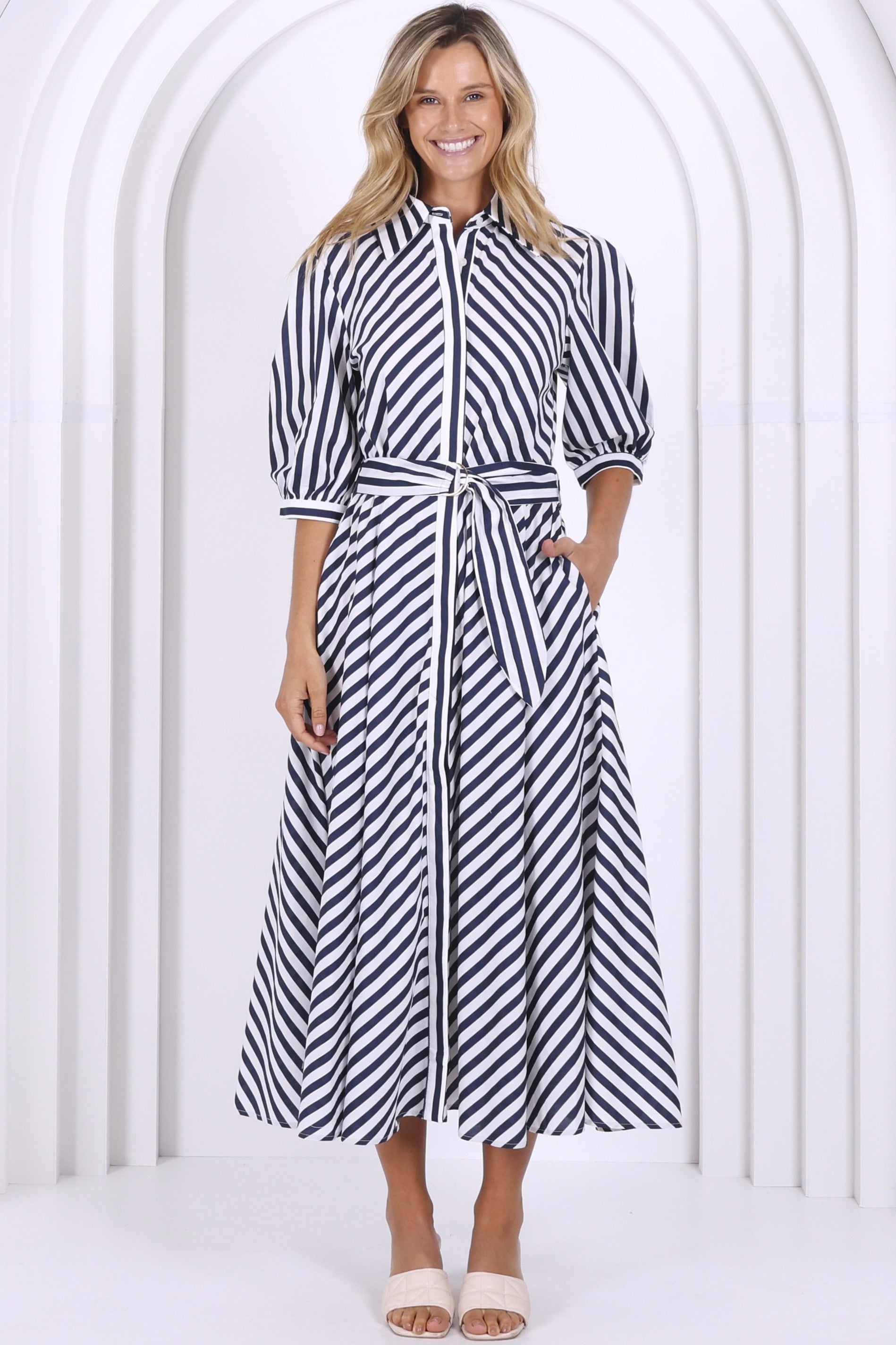 LEONI Bianca Dress - Navy/White - Magpie Style