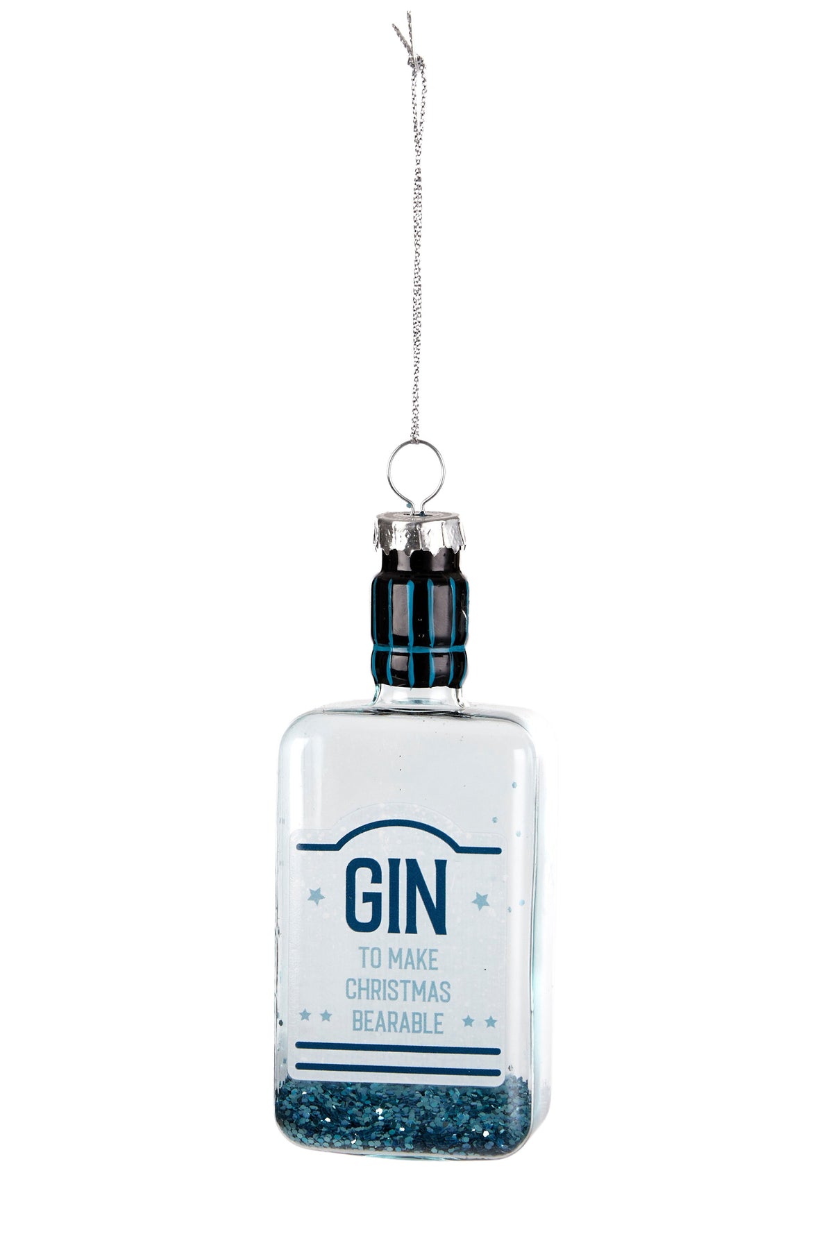 Gin Bottle Glass Tree Ornament - Blue