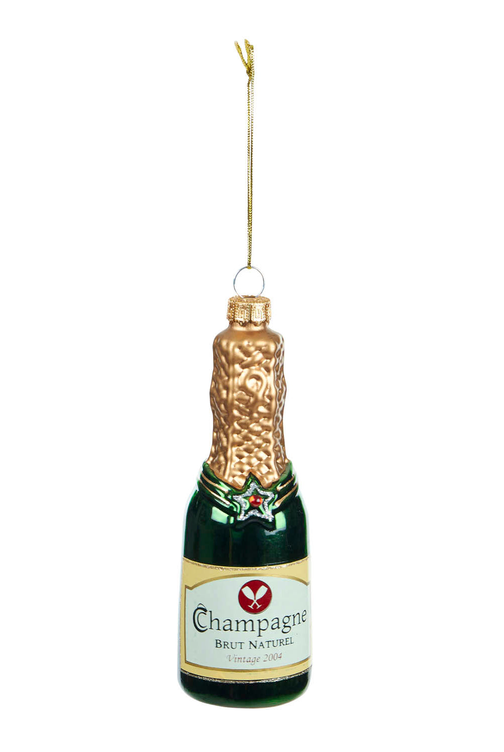 Champagne Bottle Glass Bauble - Green