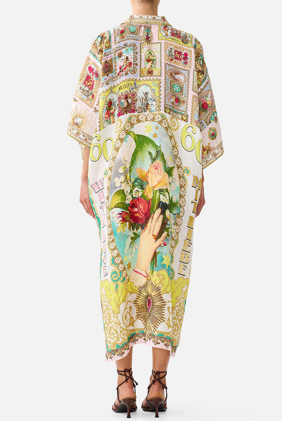 CAMILLA Deep V Neck Kaftan with Curved Seam - Painted Prayers - view 2