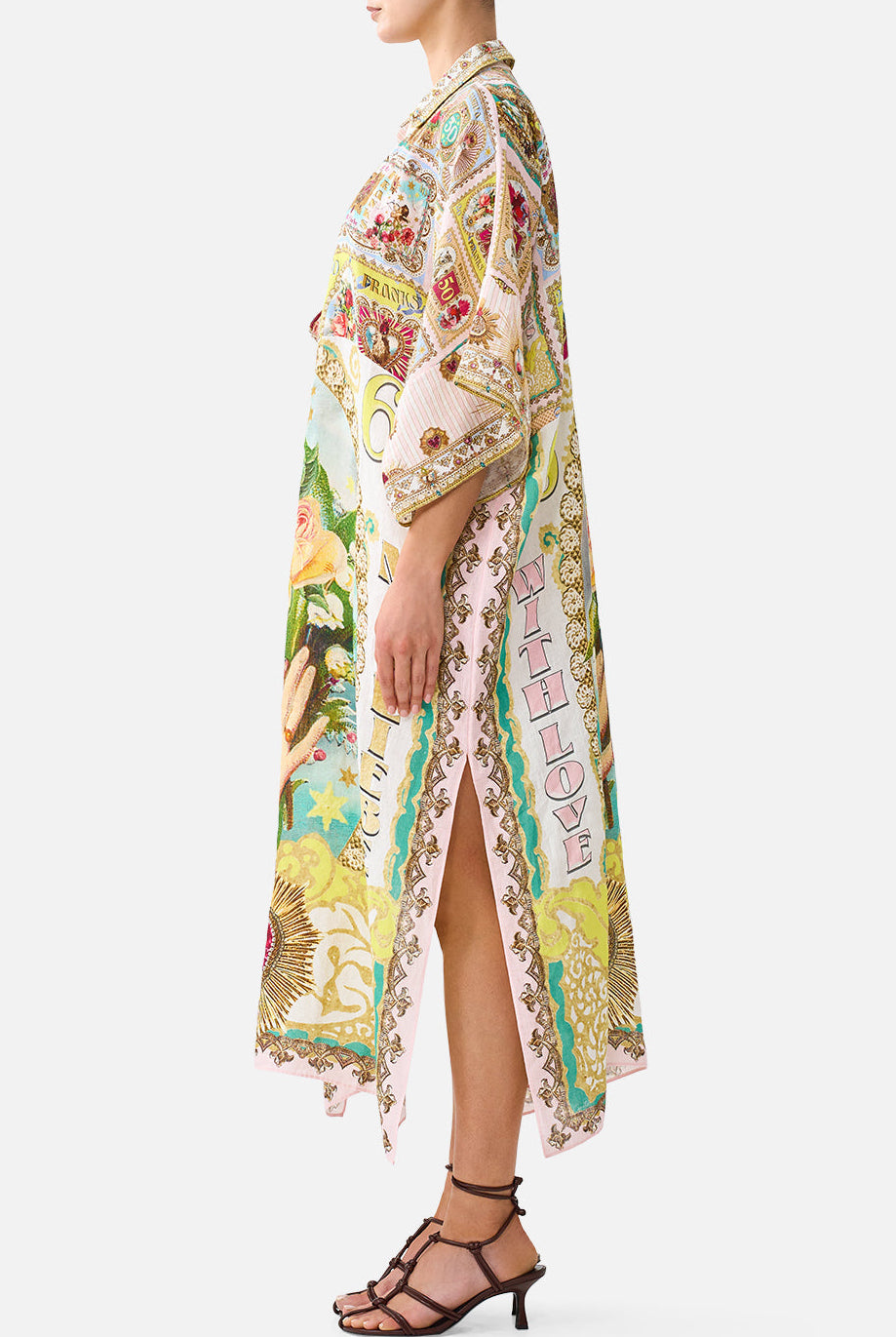 CAMILLA Deep V Neck Kaftan with Curved Seam - Painted Prayers - view 4
