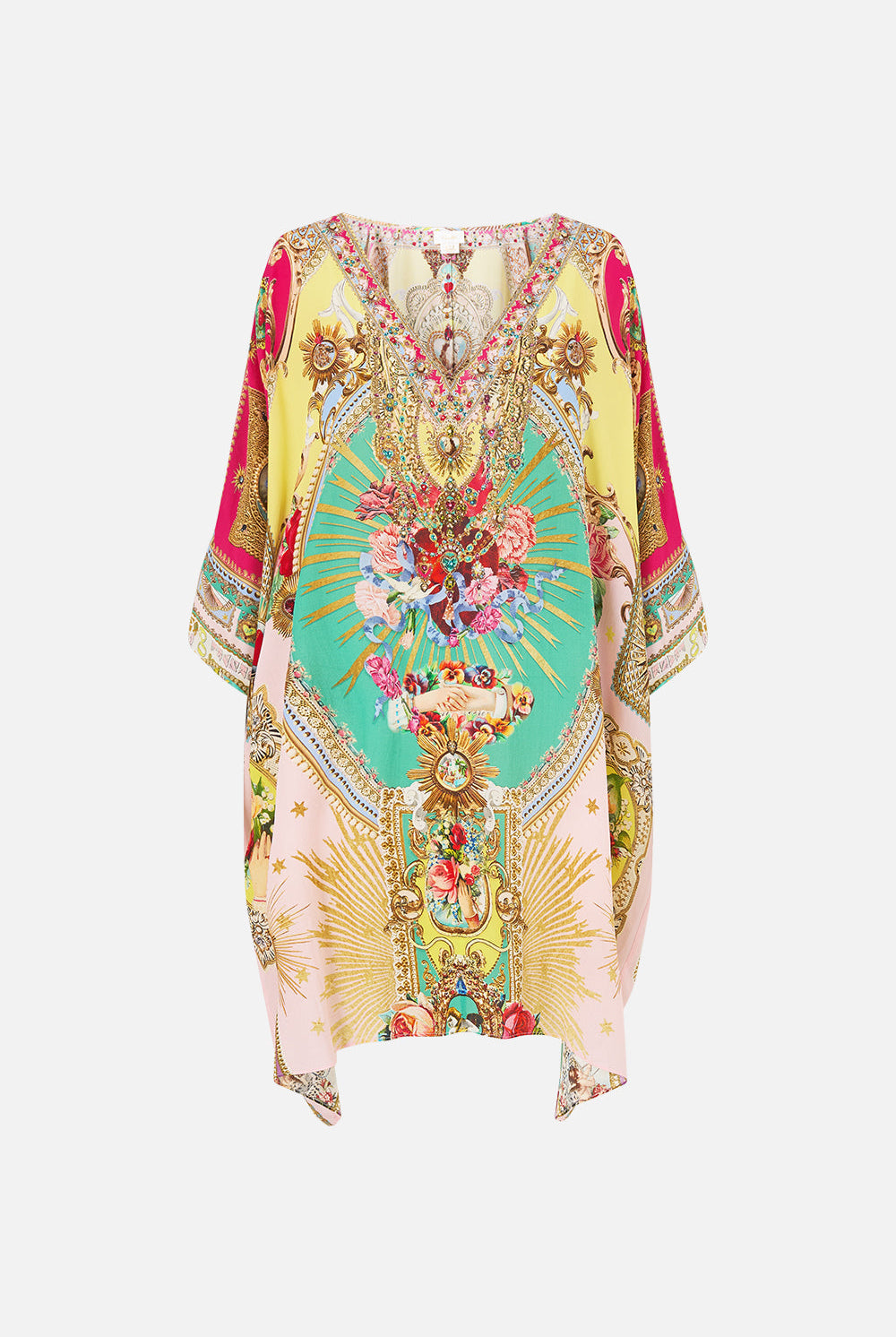 CAMILLA Tie Sleeve Short V Neck Kaftan - Painted Prayers - view 3