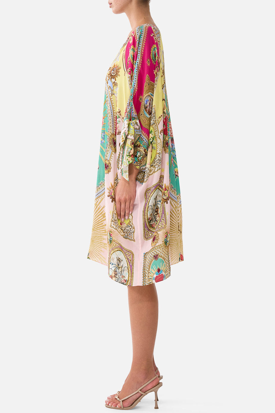 CAMILLA Tie Sleeve Short V Neck Kaftan - Painted Prayers - view 4