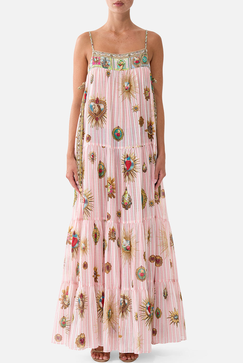 CAMILLA Long Tiered Dress with Bow Ties - Painted Prayers - view 1
