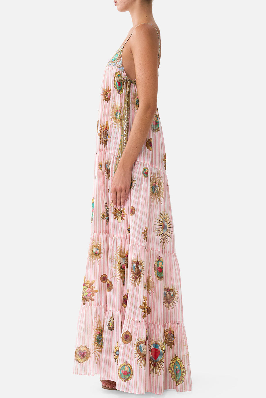 CAMILLA Long Tiered Dress with Bow Ties - Painted Prayers - view 4