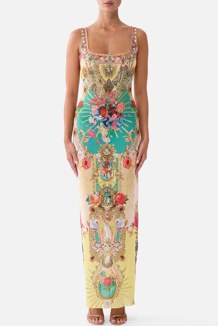 CAMILLA Square Neck Beach Maxi Dress with Low Back - Painted Prayers - view 1