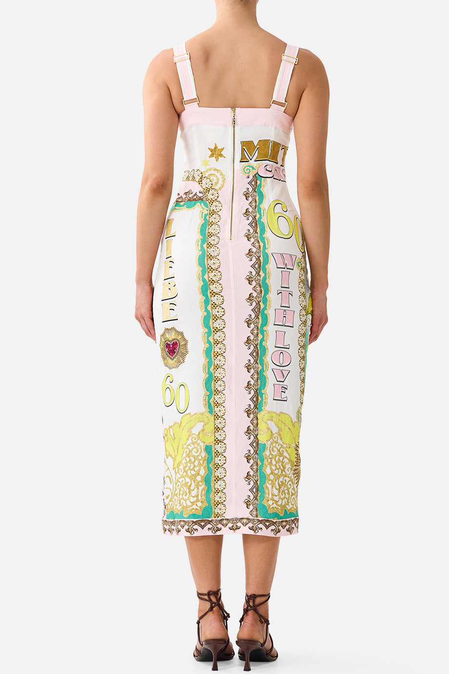 CAMILLA Form Fitted Midi Dress with Topstitching - Painted Prayers - view 2