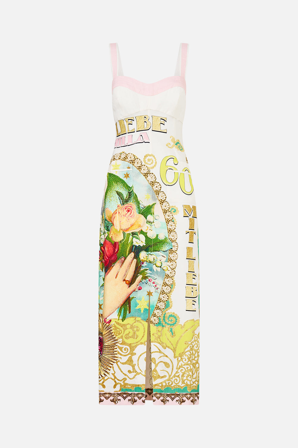 CAMILLA Form Fitted Midi Dress with Topstitching - Painted Prayers - view 3